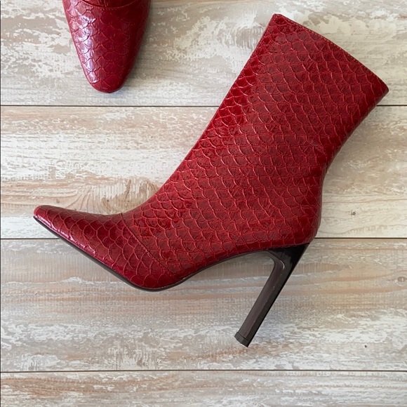Red Patent Leather Square Toe High Heel Boots - Picture 10 of 13